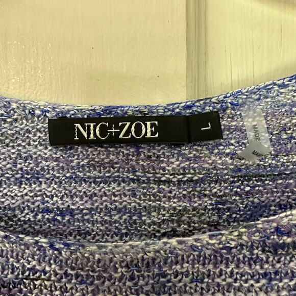 Nic+Zoe Multi Tone Purple Sweater Ribbon Detail Womens Large Cotton Modal Knit - Picture 2 of 6